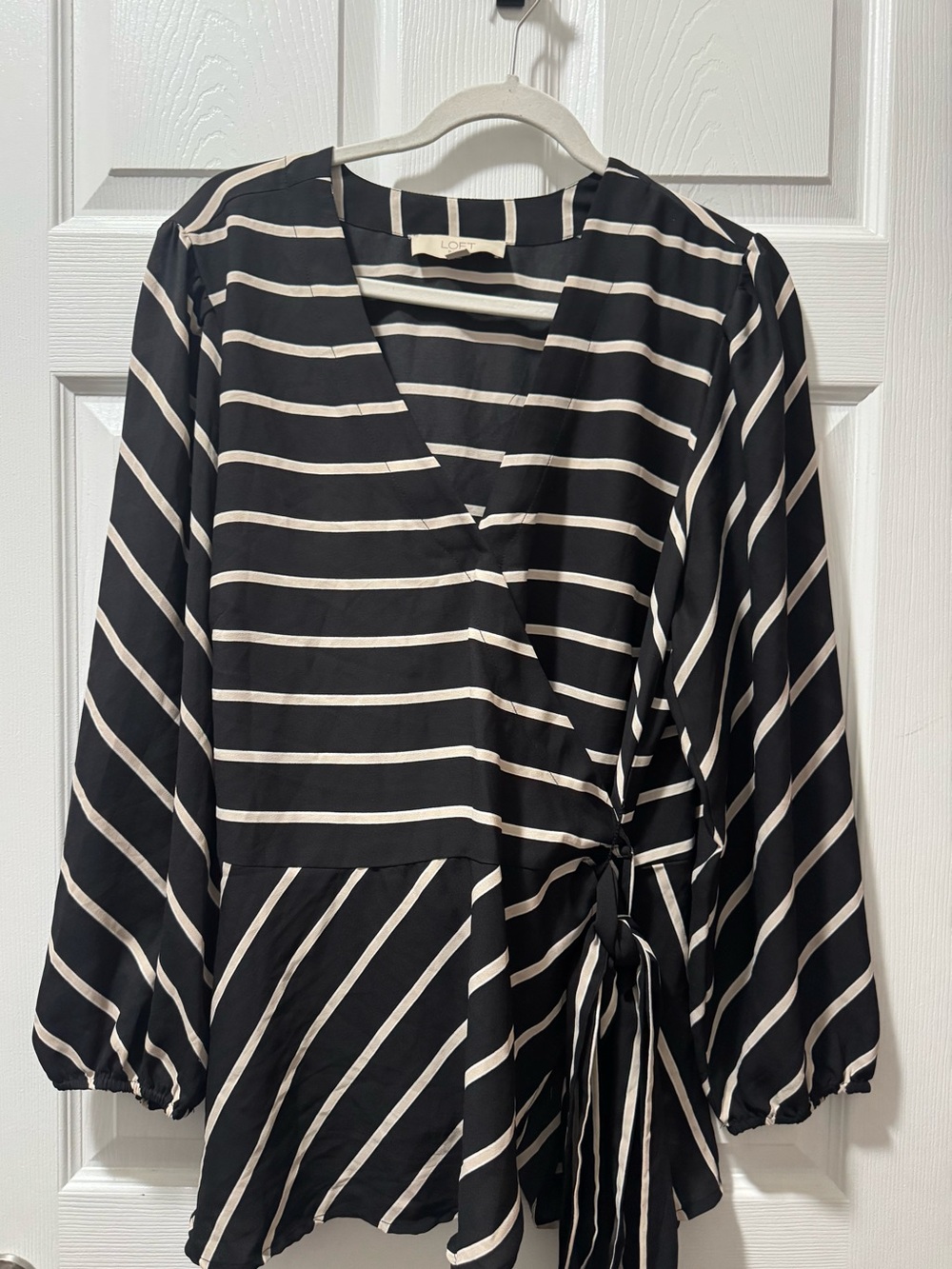 2/$25 LOFT Black and White Striped Wrap Top